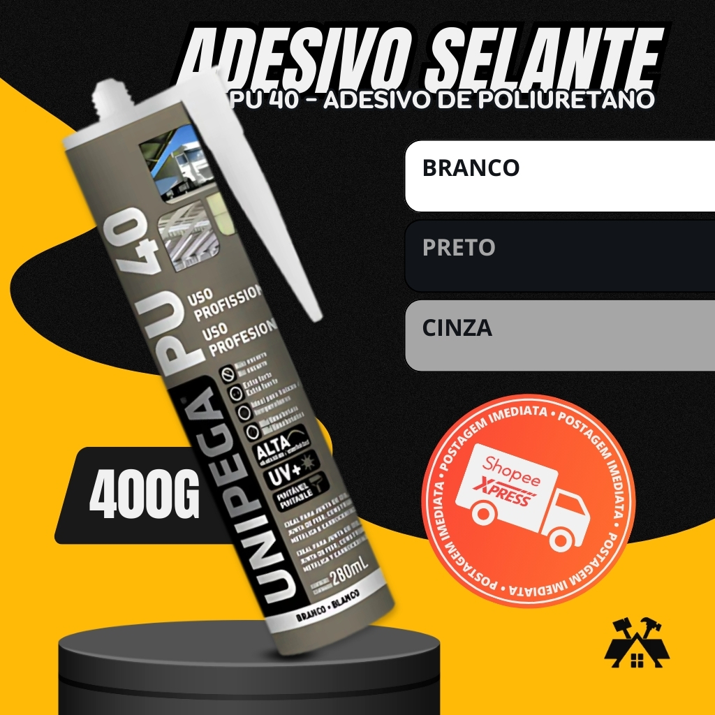 Adesivo PU40 Selante Cola Parabrisa Juntas Metal Vidro Reparos Silicone Vedação PU 40 400g Unipega