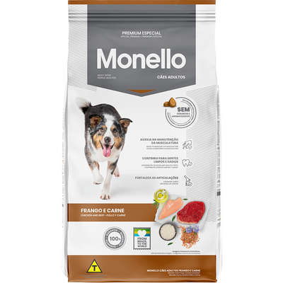 Ração Monello para Cães Adultos de Porte Médio e Grande Sabor Frango e Carne 15kg