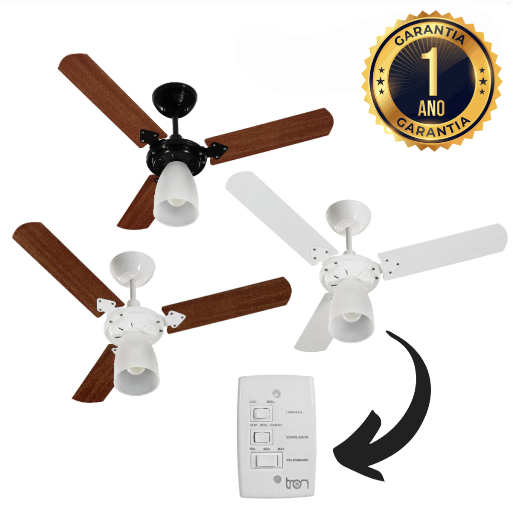 Ventilador de Teto Tron Marbella 3 Pás 110v Nas Cores Branco Ou Preto Madeira Ou New Branco