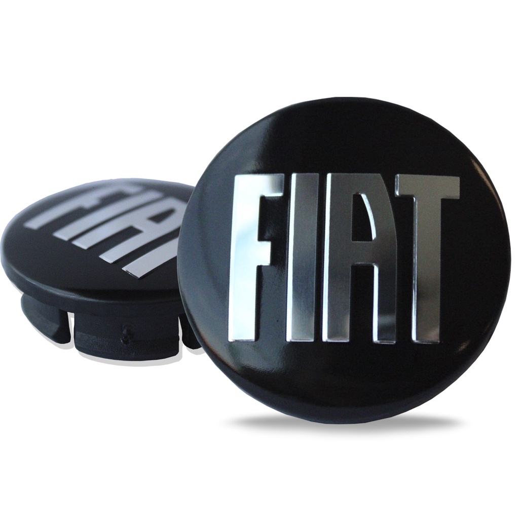 Kit 4 Calotinha Centro Miolo De Roda Fiat Strada 2021 Para Roda Original 49,6mm Emblema Preto