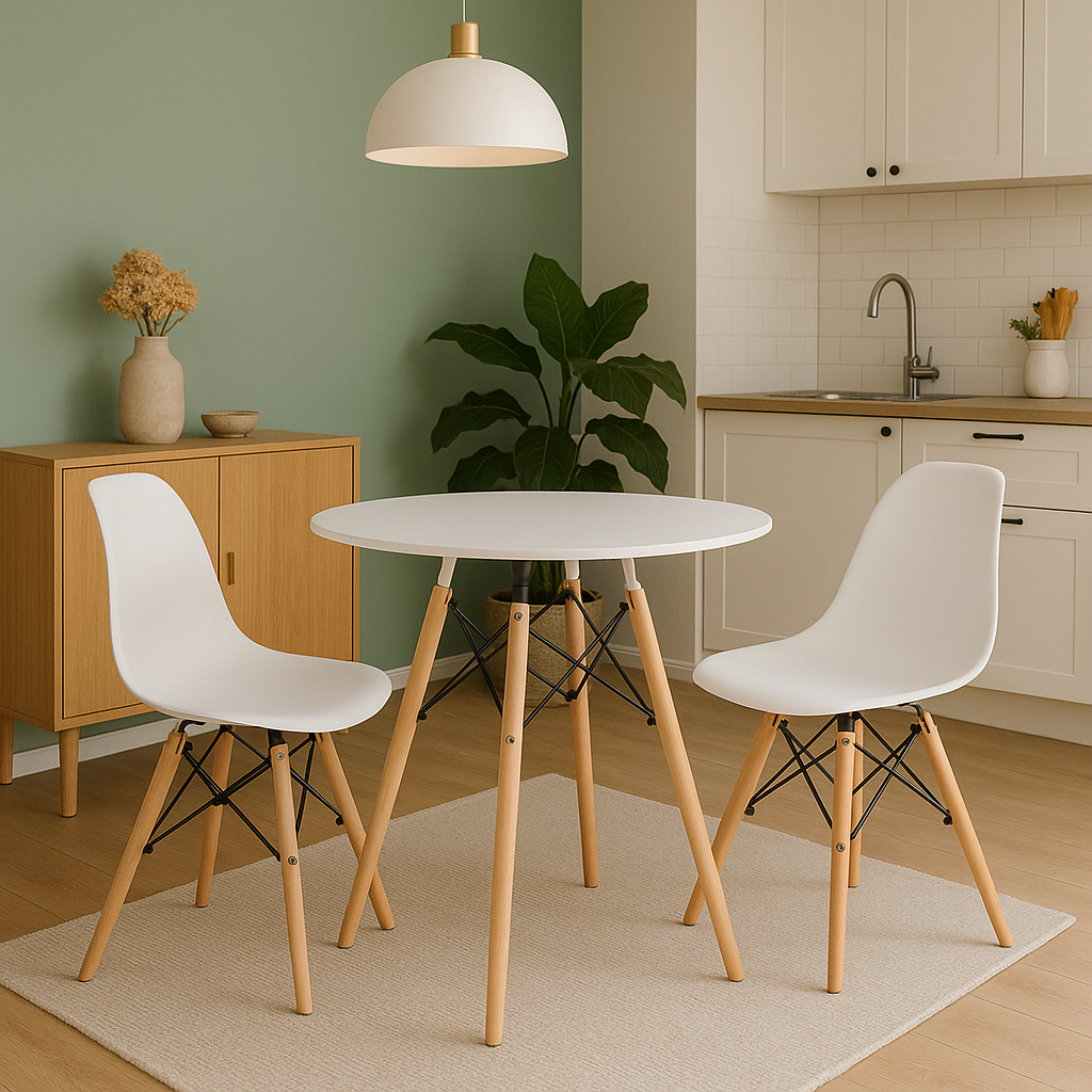 Conjunto Sala de Jantar Mesa Eames 70 cm +  2 Cadeiras Eames Pp Cores - Home & Living