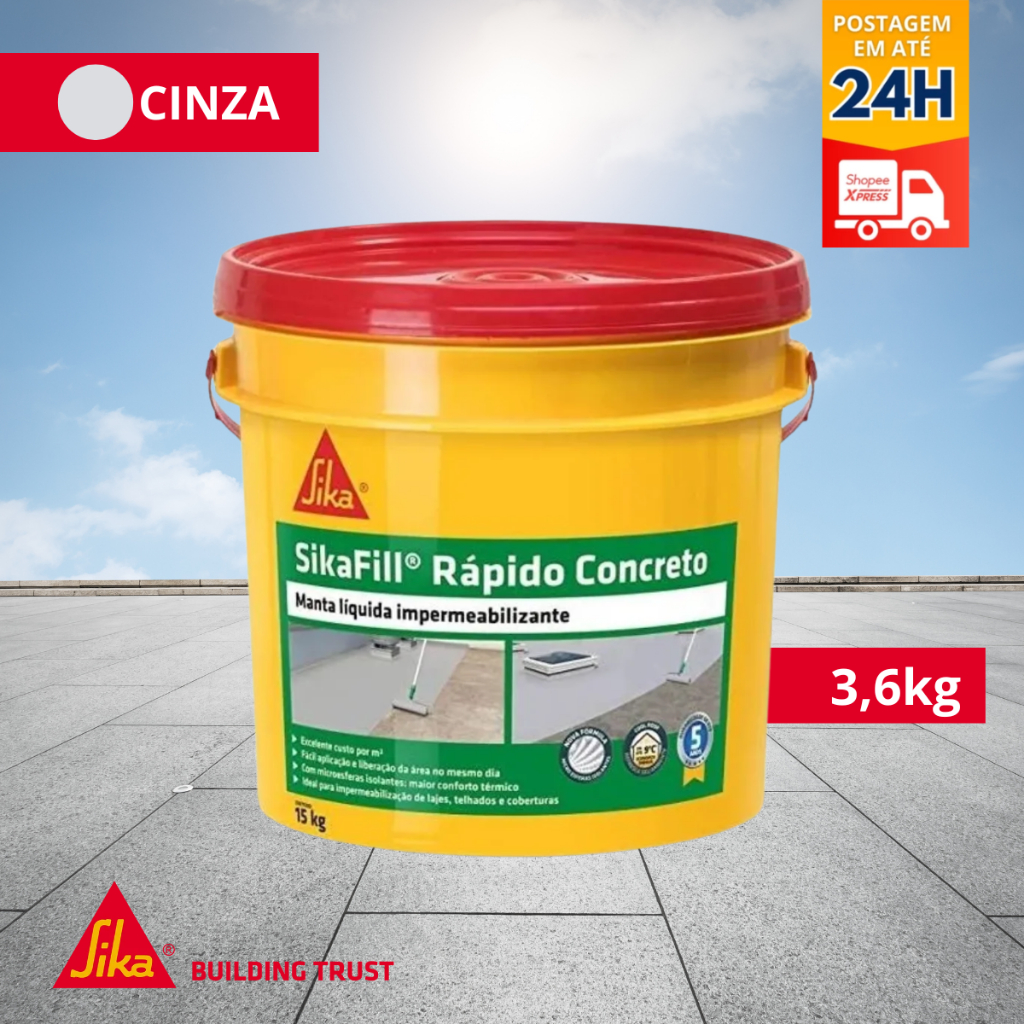 Manta Líquida Cinza Impermeabilizante Para Lajes SikaFill Rápido 3,6L- SIKA em Oferta na Shopee