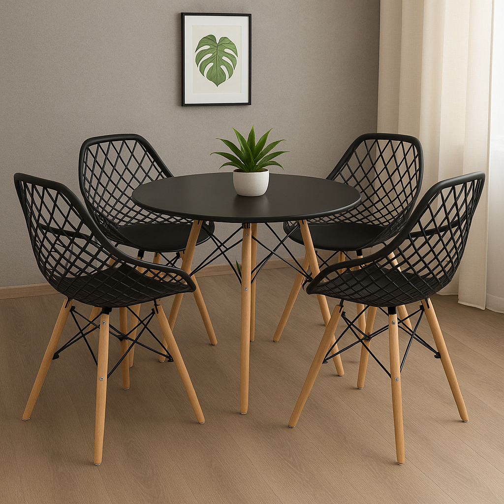 Conjunto Sala de Jantar Mesa Eames 90cm + 4 Cadeiras Kaila Pp Coress