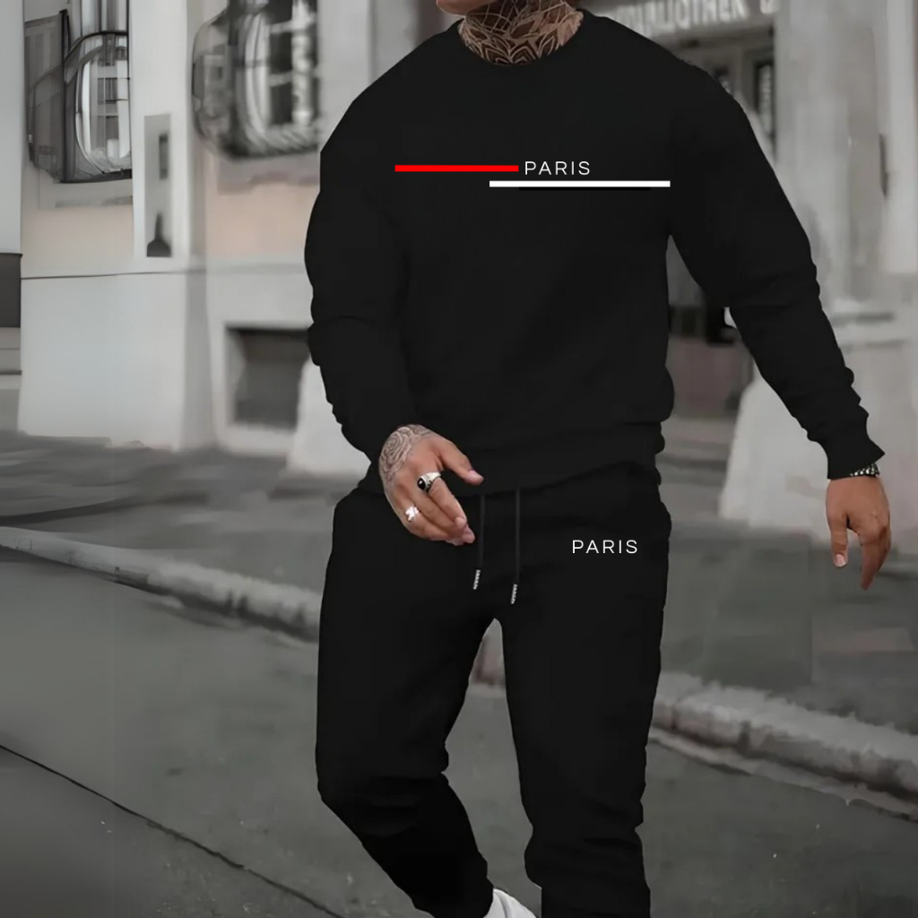 Kit Conjunto Moletom Gola Redonda Paris Casual Masculino Moda