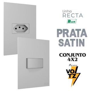 Conjunto Tomada Prata 10a 20a 4x2 Interruptor Simples Paralelo Recta Prata Satin Fosco BLUX em Oferta na Shopee