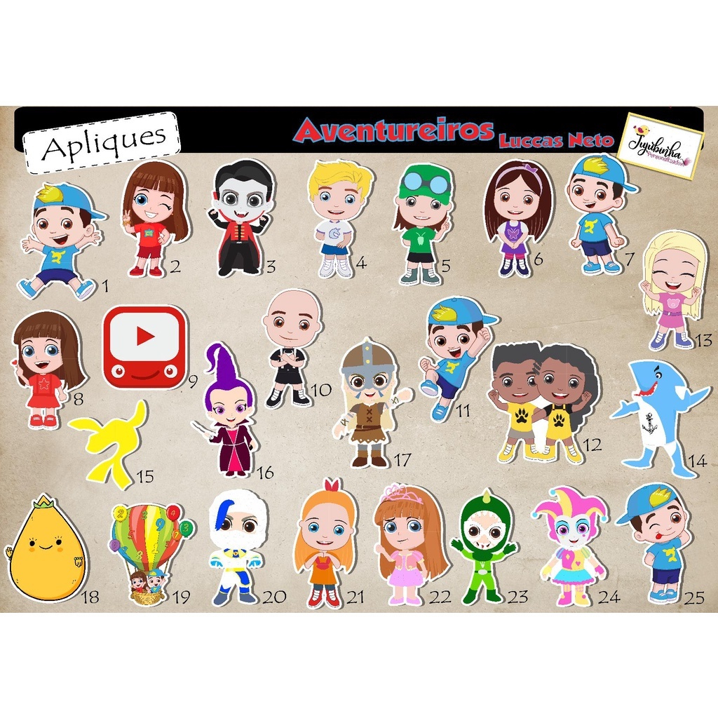 APLIQUES RECORTADOS - LUCAS NETO  - TAG, LEMBRANCINHA, TUBETES, DECORAÇÃO, FESTAS, ANIVERSÁRIO, ARTE