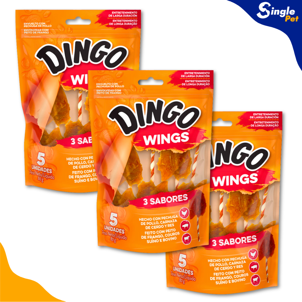 Ossinho Dingo Wings Petisco Para Cães 3 Sabores 5 Unidades 80g Osso - Kit 3