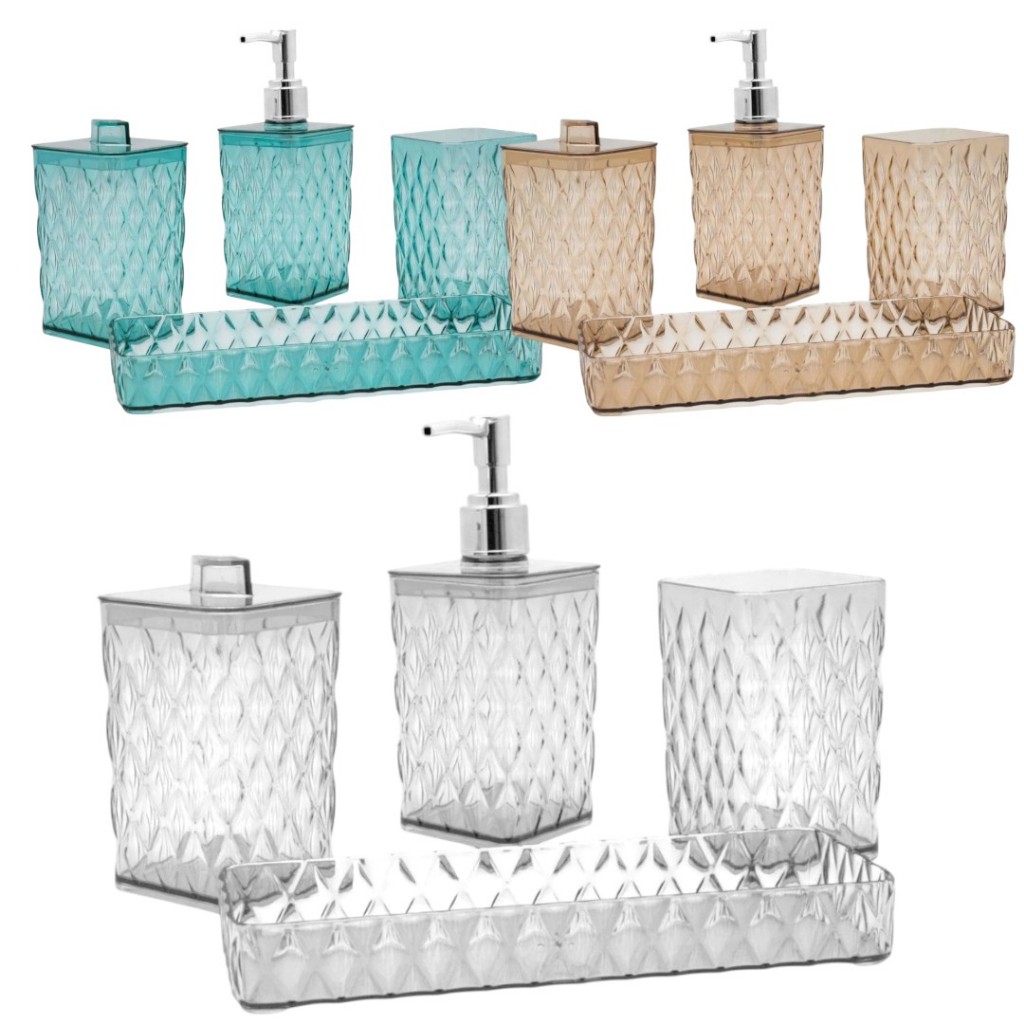 Kit De Banheiro Acrílico Glamour Premium C/ 4 Peças Multiuso em Oferta na Shopee