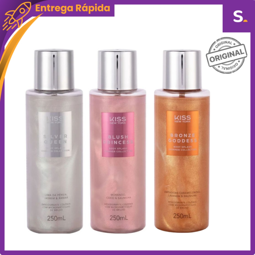 Body Splash Shimmer com Glitter – Perfume, Brilho e Toque Iluminado na Pele - Kiss New York
