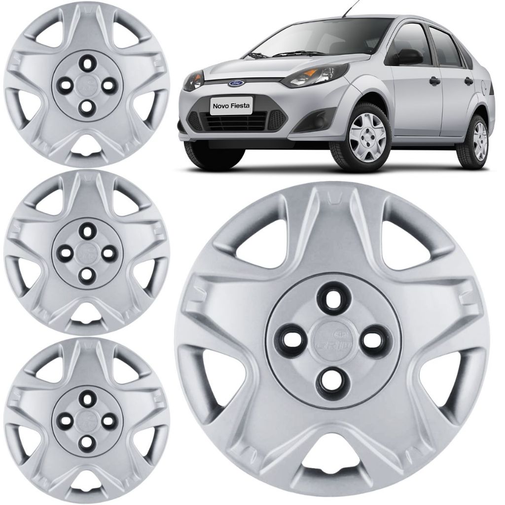 Jogo 4 Calotas Grid Aro 14 Ford Fiesta Hatch / Sedan 2011 2012 Prata