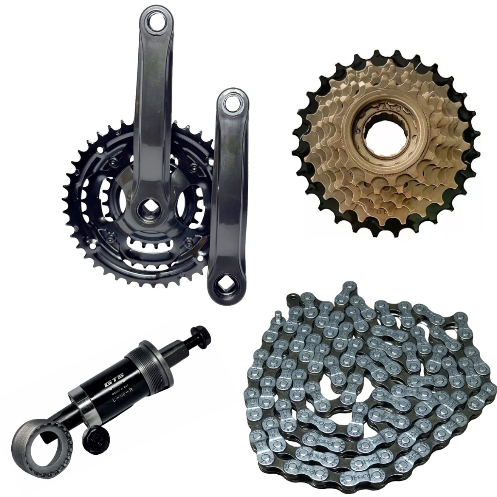 Kit Relação Bicicleta Pedivela GTA + Eixo de Centro 68mm NECO + Catraca + Corrente 21 Velocidades