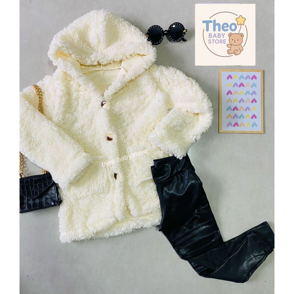 Kit Conjunto Infantil Casaco Teddy C/ Botão + Calça Tratorada Blogueirinha Blusa Frio Menina Quente Diva Inverno Pelúcia