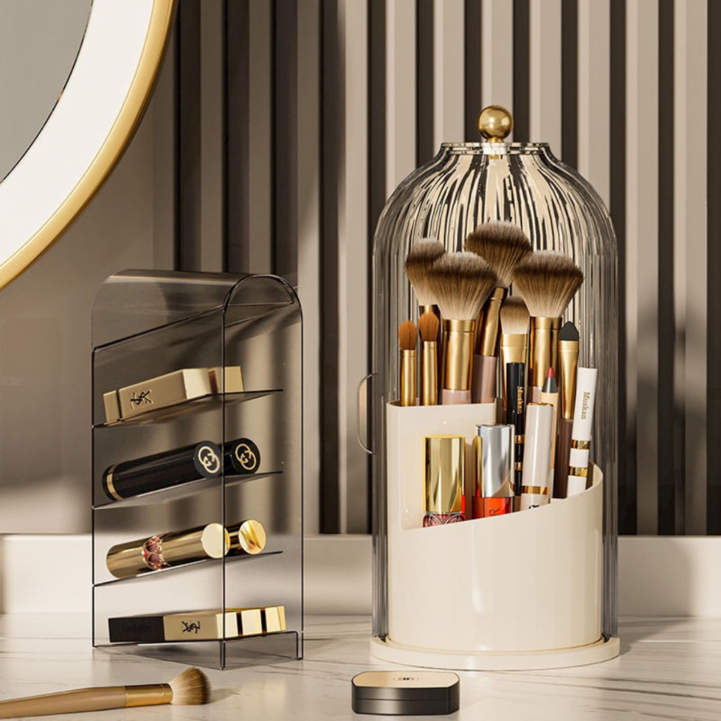 Caixa de Armazenamento Rotativa Multiuso, Organizador de Mesa Giratório À Prova de Poeira em Oferta na Shopee