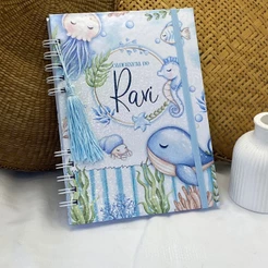 Caderneta De Vacinação Menino Personalizada com qualquer Nome - Fundo do Mar - Vacina - Saúde