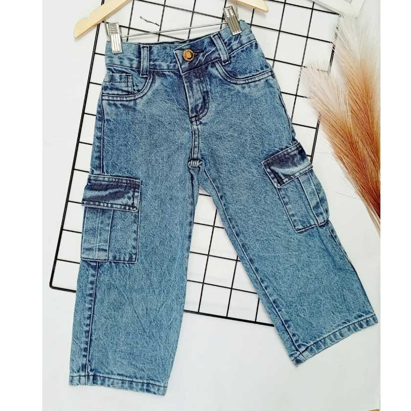 Calça Cargo Jeans Feminina Infantil e Juvenil em Oferta na Shopee