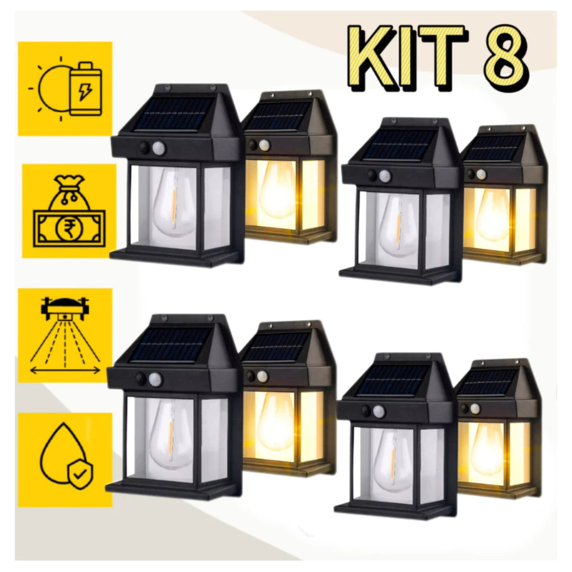Kit 8 Luminária Arandela Vintage Placa Solar Lâmpada Externa Moderna Decoração Com Sensor De Movimento em Oferta na Shopee