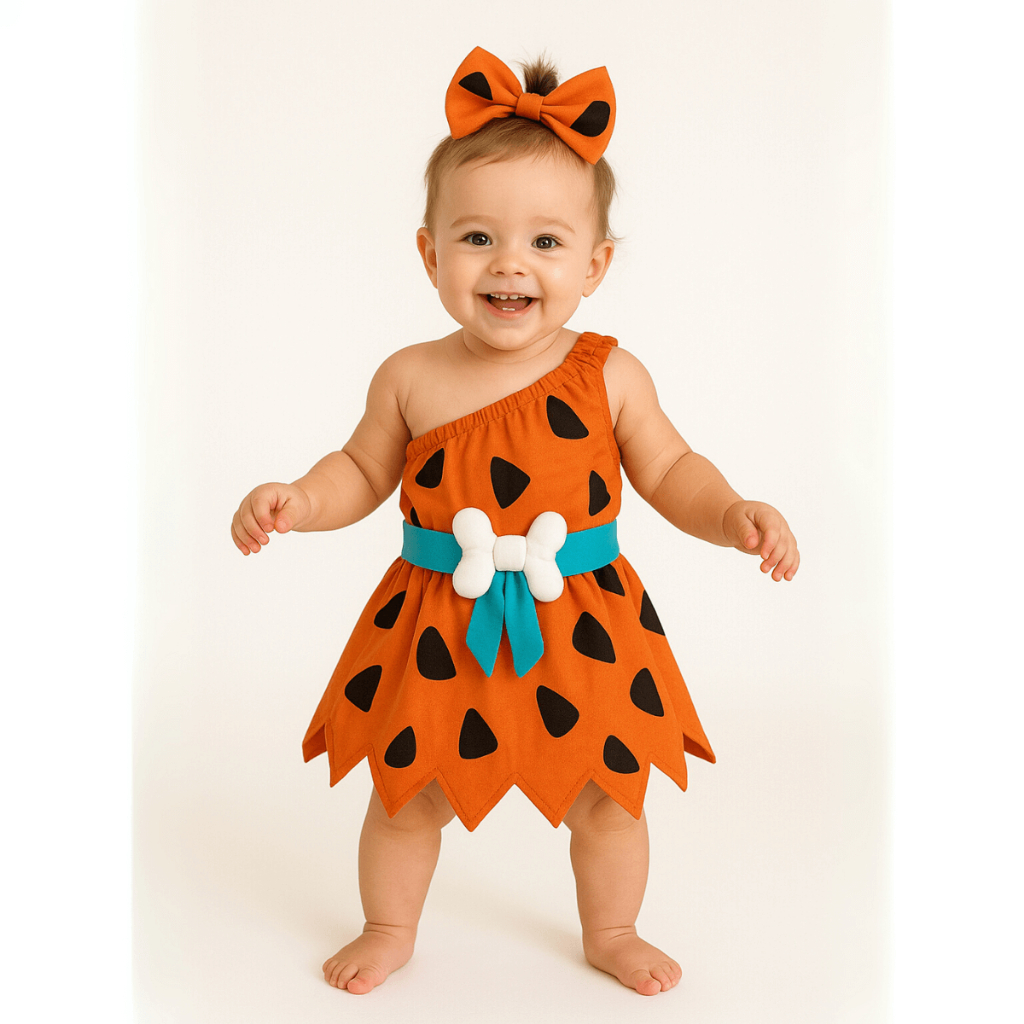 Jardineira Fantasia Temático Fotos Pedrita Flintstones Macacão Body Bebê Cinto com Ossinho em Oferta na Shopee