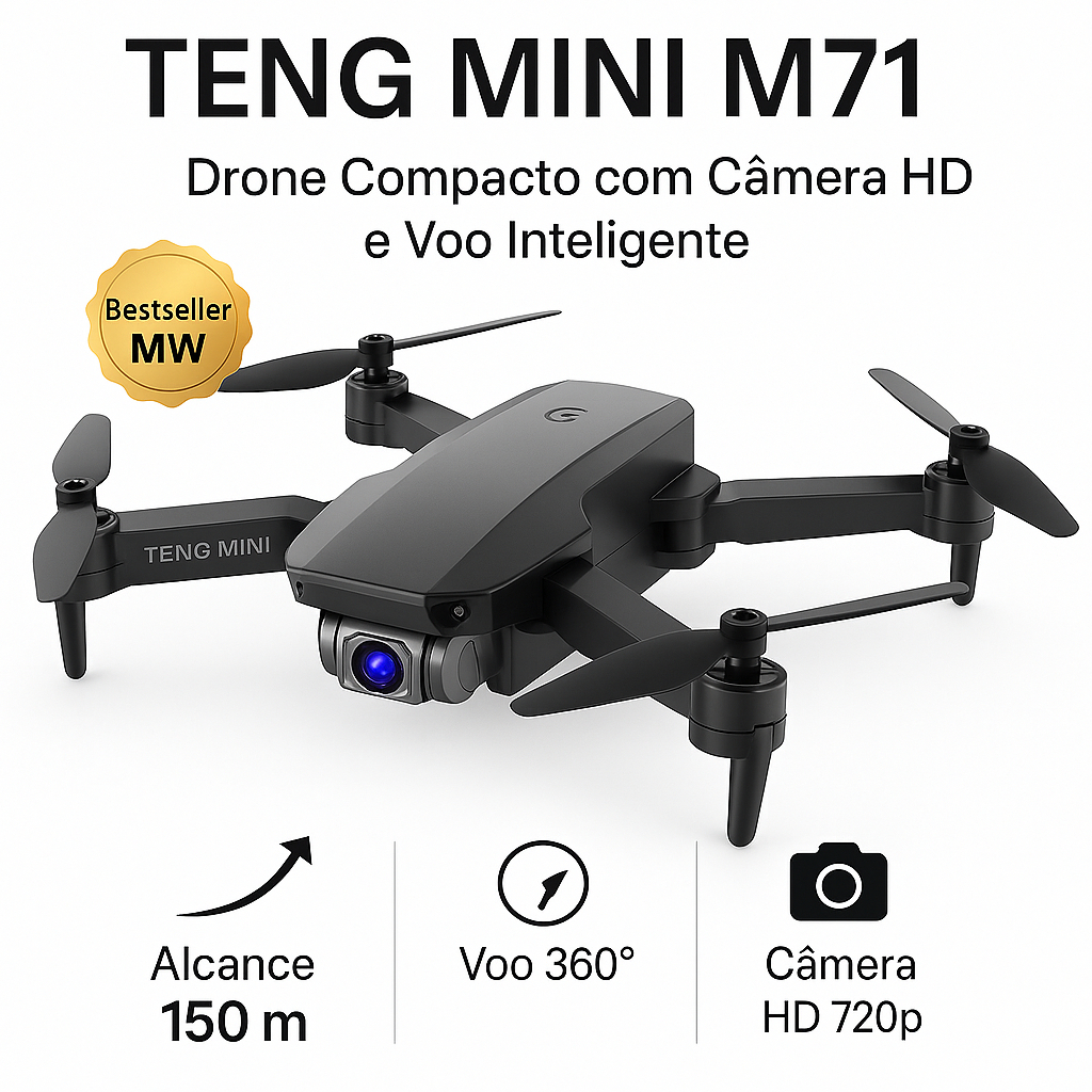 Drone M71 com Câmera HD, Suporte para Celular e Voo 360 - Estabilidade e Controle Avançado para Android e iOS
