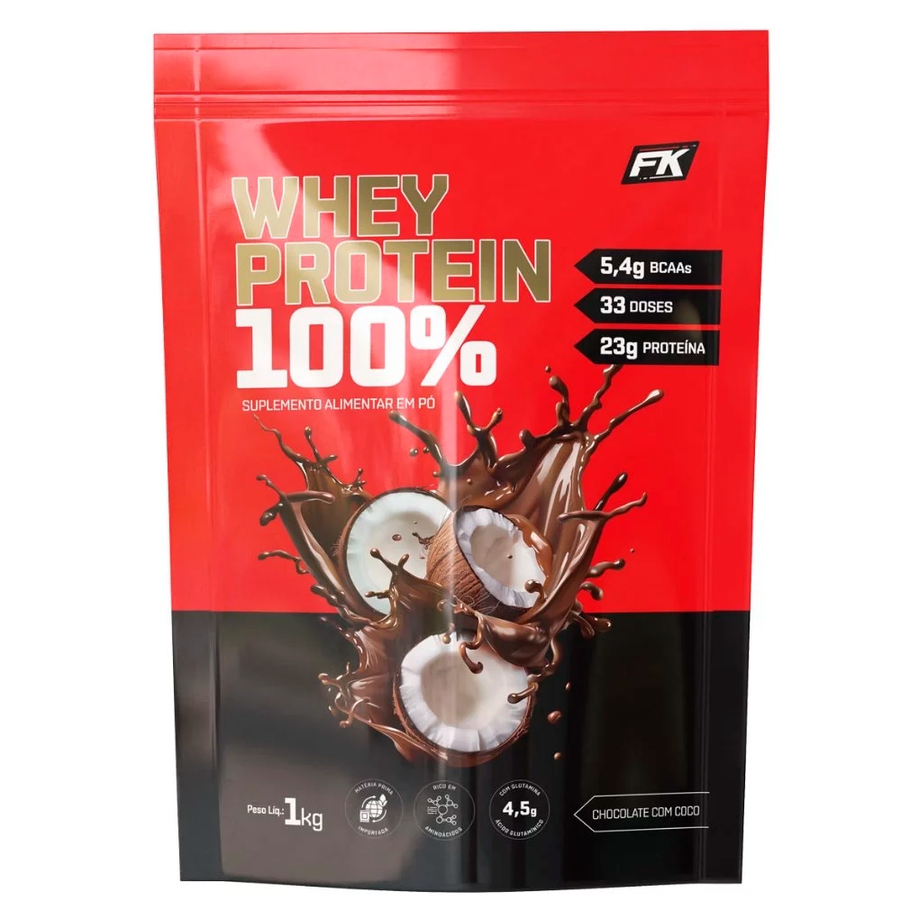 100% Whey Protein Concentrado Refil 1kg Fk - WPC - Proteína Concentrada - 23g de proteína ...