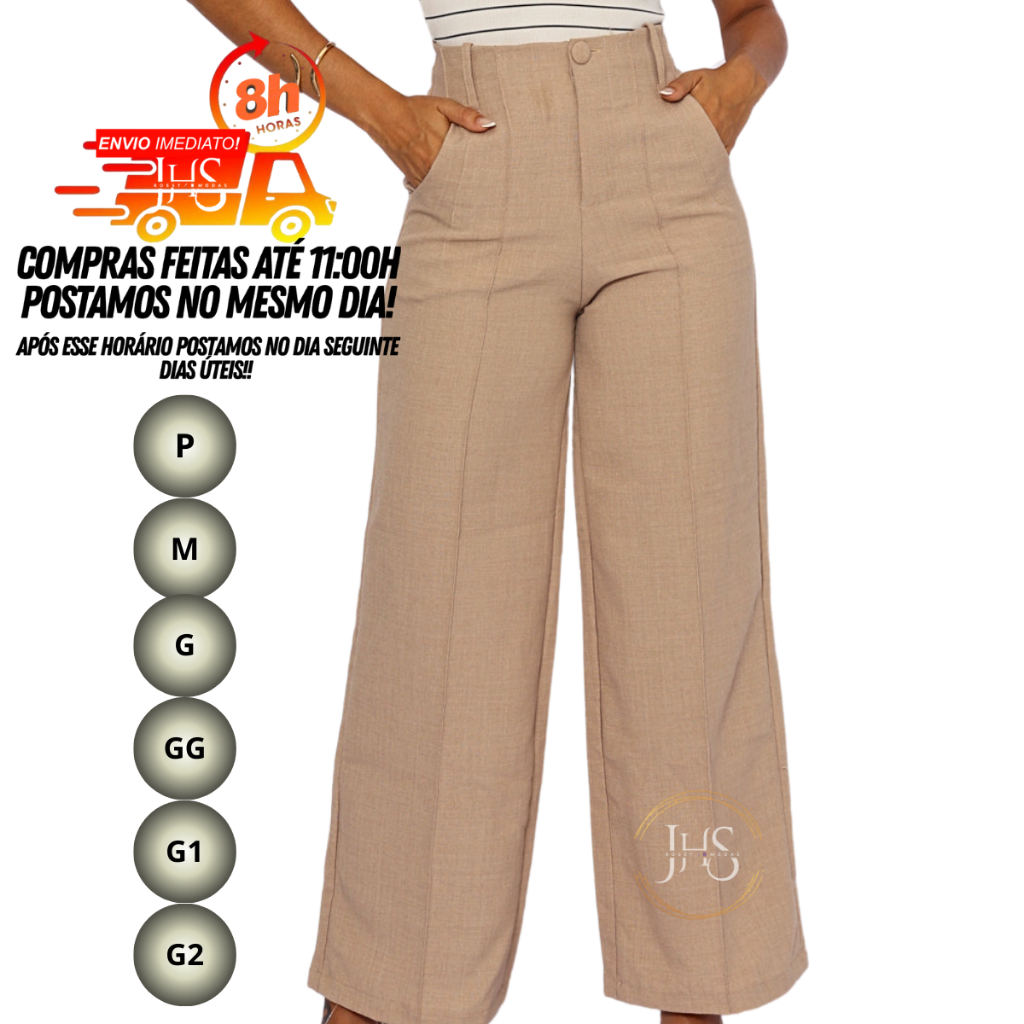 Calça Pantalona Linho Feminina Cintura Alta
