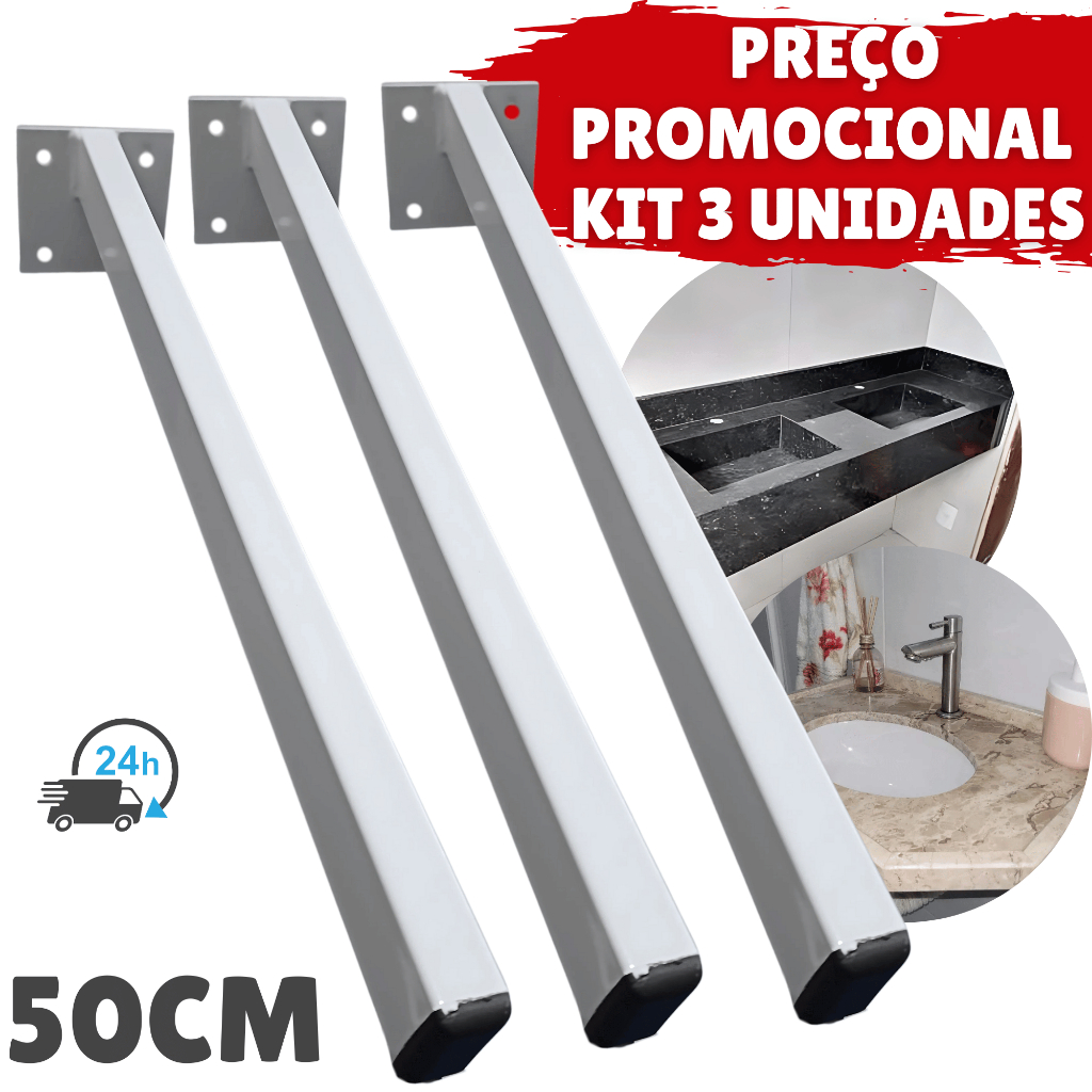 Kit 3 Suportes De Pia 50cm Grapa De Parafusar Com Pintura Eletrostática e Base Reforçada em Oferta na Shopee