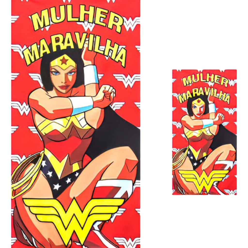 Mulher Maravilha - Kit Toalha de Banho Mulher Maravilha + Toalha de Rosto Mulher Maravilha