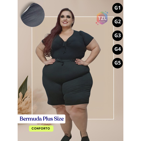 Bermuda Feminina Plus Size Malha Canelada G1-G2-G3-G4-G5 em Oferta na Shopee