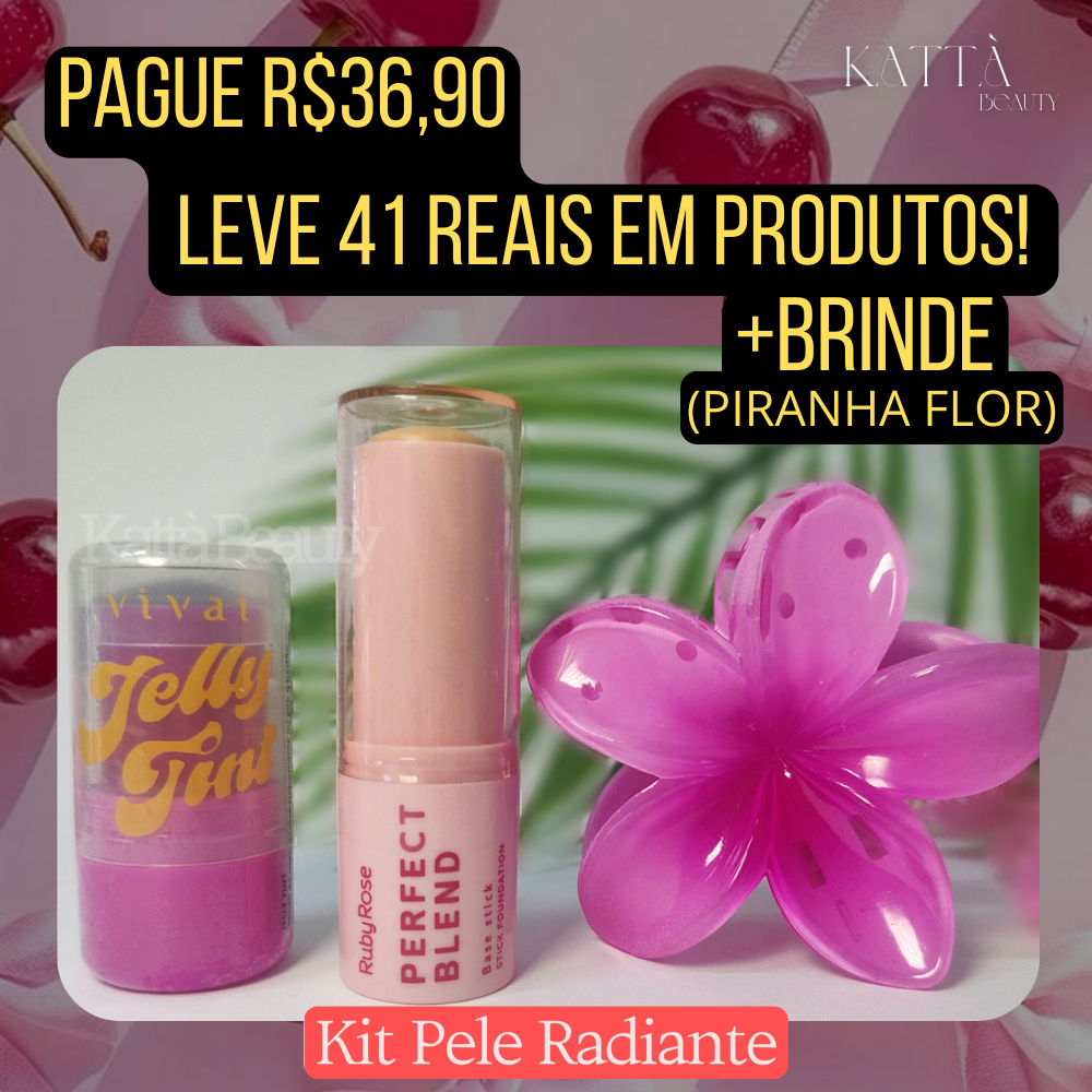 Pele Radiante + BRINDE: Blush 2em1 Jelly Tint Gelatinoso - Vivai e Base Stick Bastão - Ruby Rose