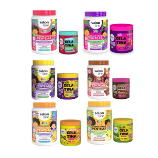 Kit Salon Line Kids – Creme de Pentear + Gelatina | Várias Fragrâncias Frutadas! em Oferta na Shopee