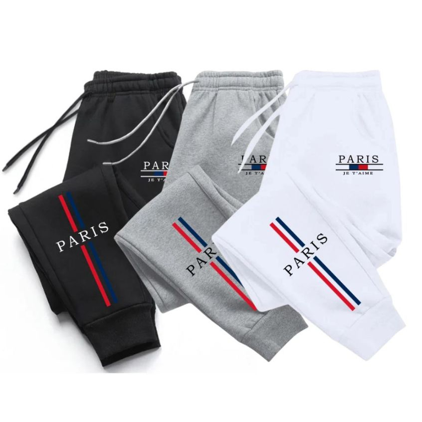 Kit 3 Calça Moletom Modelo Jogger Ajustável Unissex Estampado Paris Streetwear Moda Gringa Algodão
