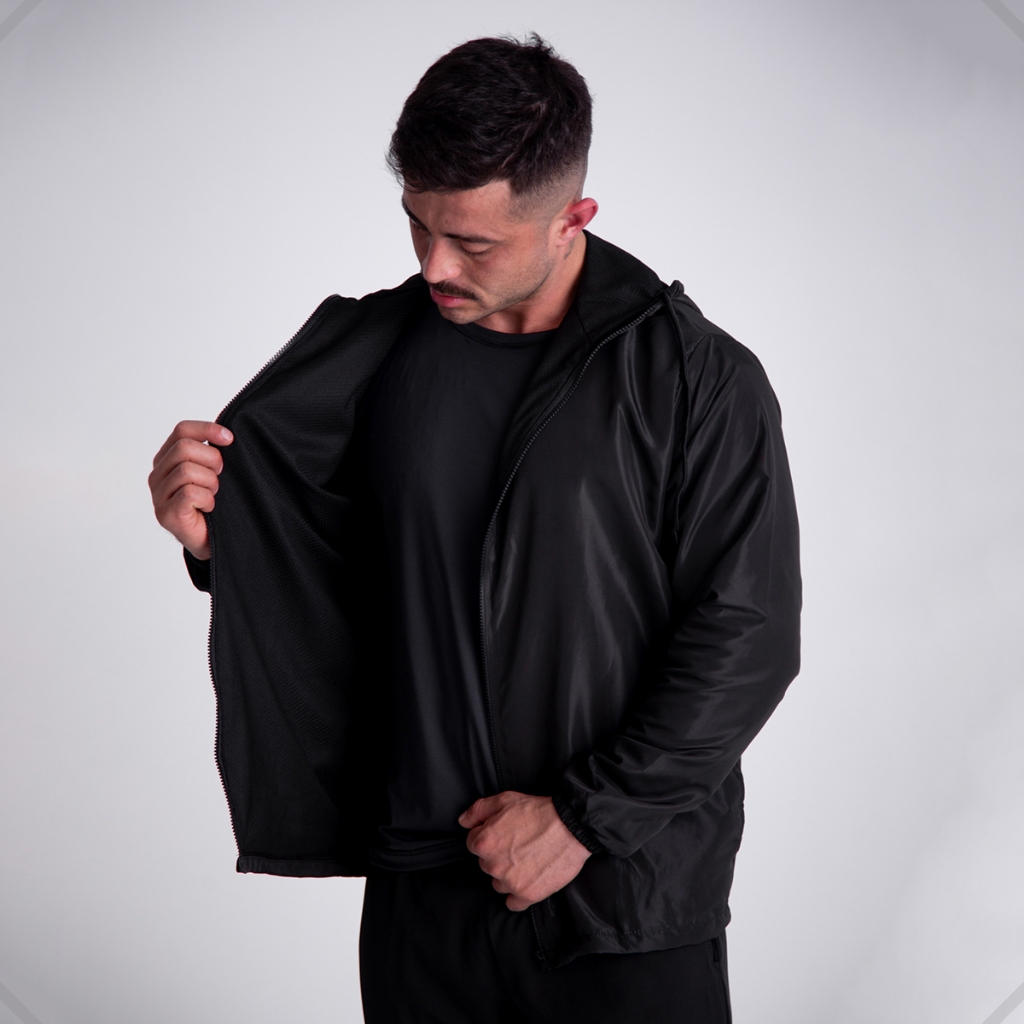 Jaqueta Corta Vento Masculina FORRADA Blusa Lisa Sem Marca Capuz Bolso Academia Motoboy Impermeável