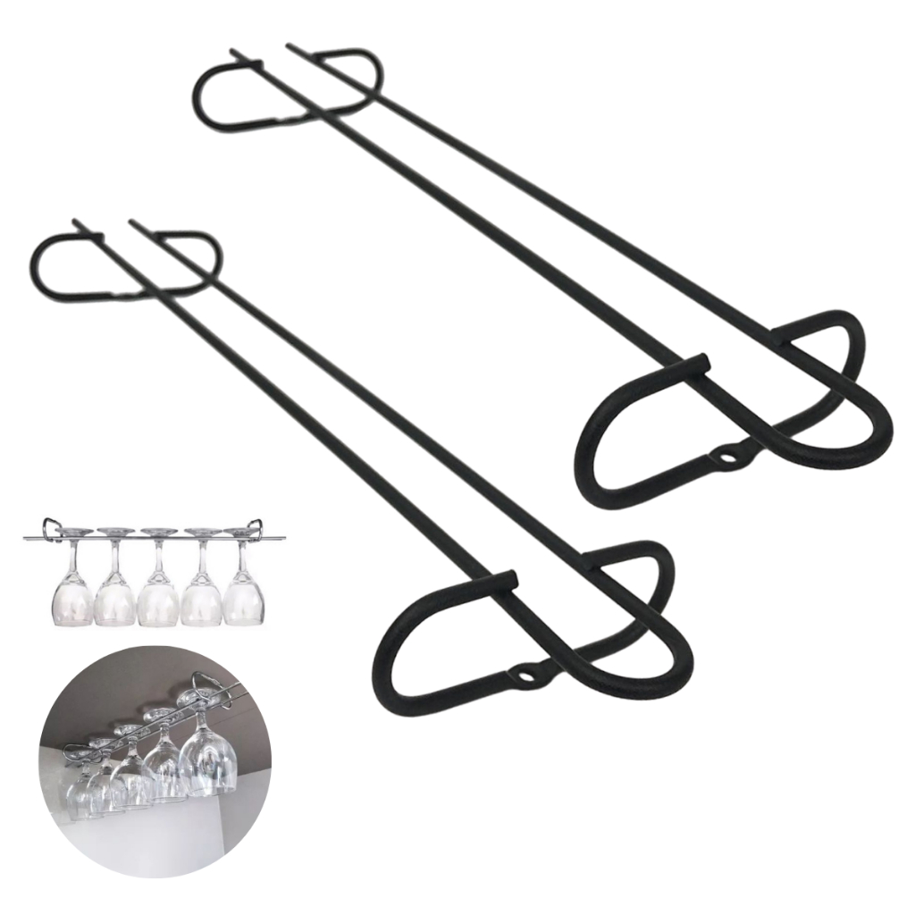 Kit 2 Suporte Organizador Porta Taças Copos 42cm Preto Suspenso De Pendurar Teto Bar Adega Barzinho Armario
