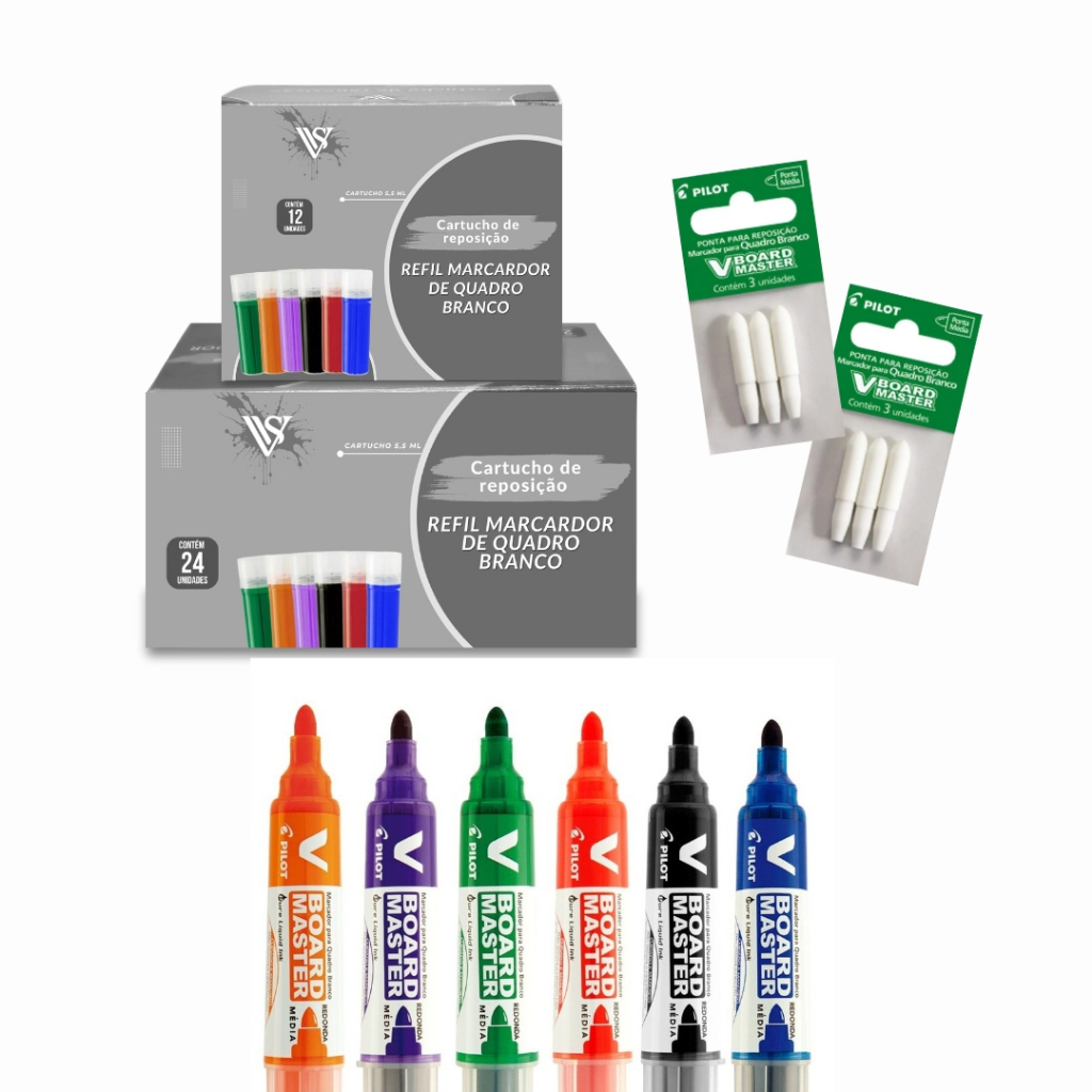 Kit 6 Pinceis Para Quadro Branco Pilot + 36 Cargas+ 6 Pontas em Oferta na Shopee