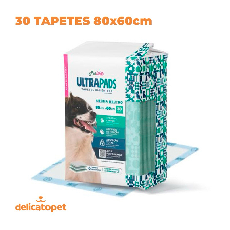 Tapete Higiênico Cães e Gatos Ultra Pads 80x60cm Neutro Com 30un