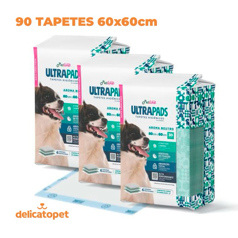 Tapete Higienico Para Caes e Gatos Ultra Pads Neutro 80x60 Com 90un em Oferta na Shopee