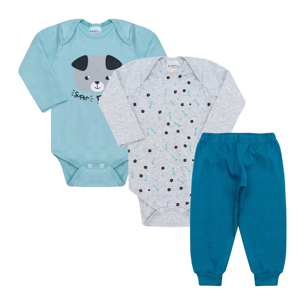 Kit Body Bebê 3 Peças Conjunto 2 Bodies Manga Longa + Calça P ao GG/ Roupa Bebê Menino Enx...