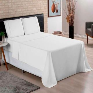 Kit Jogo Lençol Cama Box Casal 400 fios Micropercal 04 Peças Ponto Palito - Tecido Liso em Oferta na Shopee