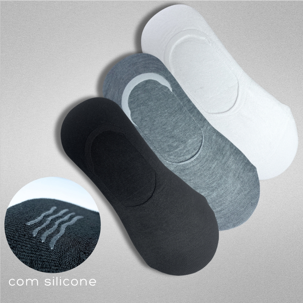 Kit 3 Pares Meia Invisível Masculina Respirável Soquete Curta com Silicone