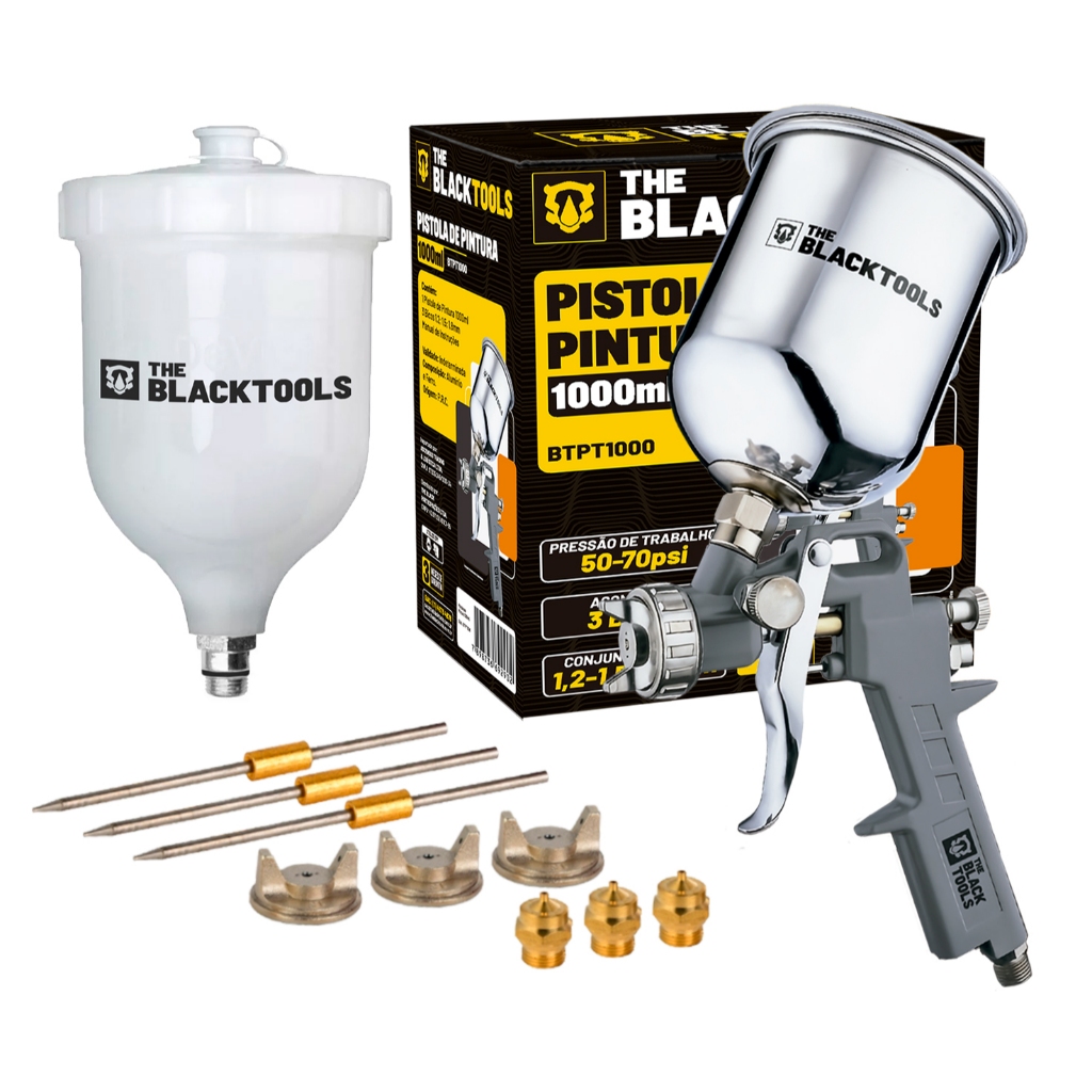 Kit Pistola De Pintura 1000ml + Copo Para Extra 600ml The Black Tools em Oferta na Shopee