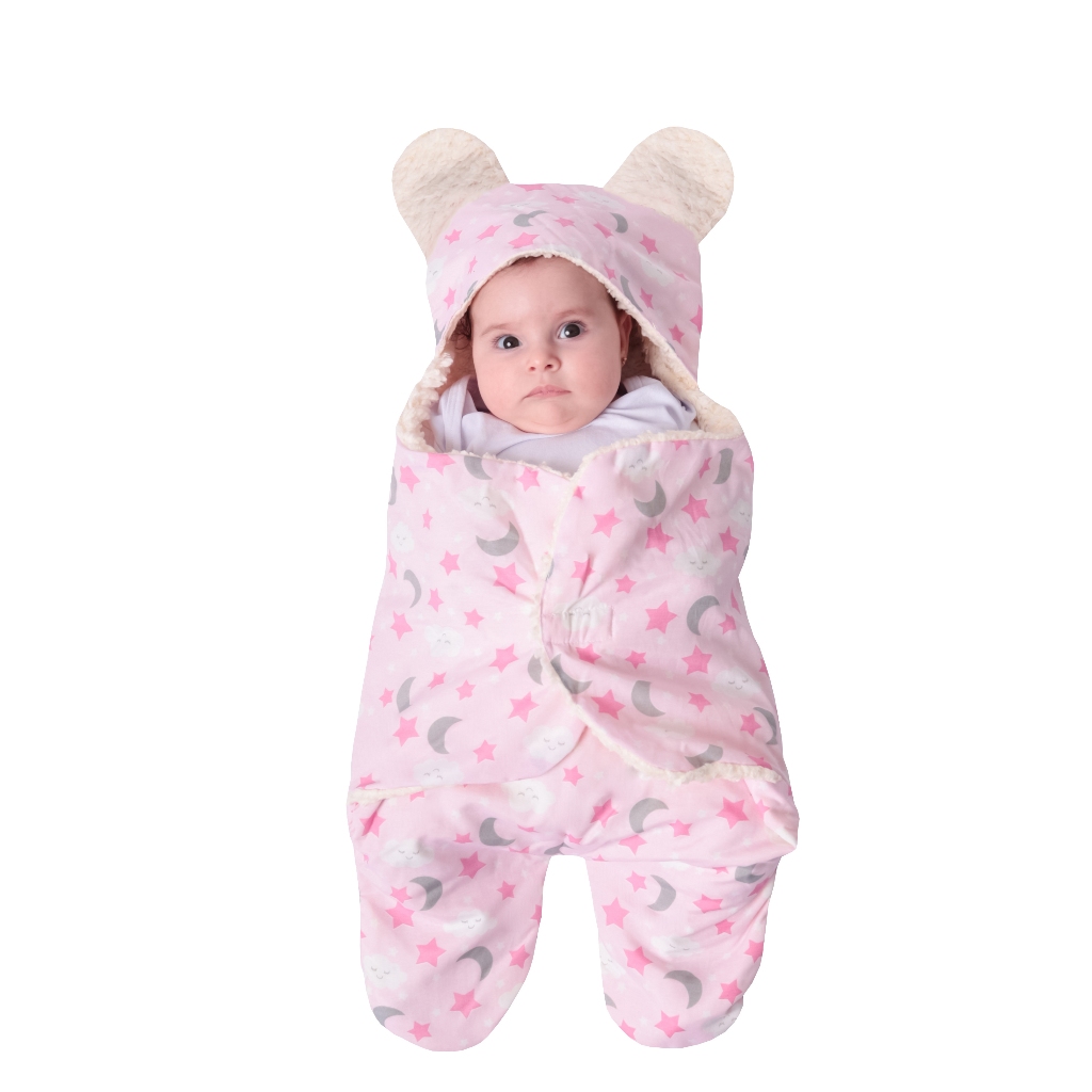 saco de dormir bebe sherpa com touca ursinho charutinho para recem nascido enroladinho