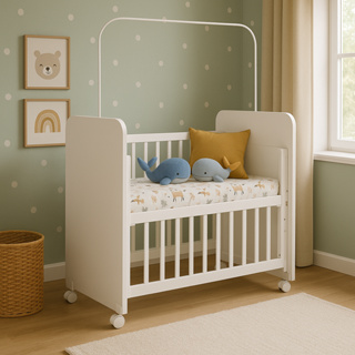 Mini Berço + Colchão com grade removível Branco em Oferta na Shopee