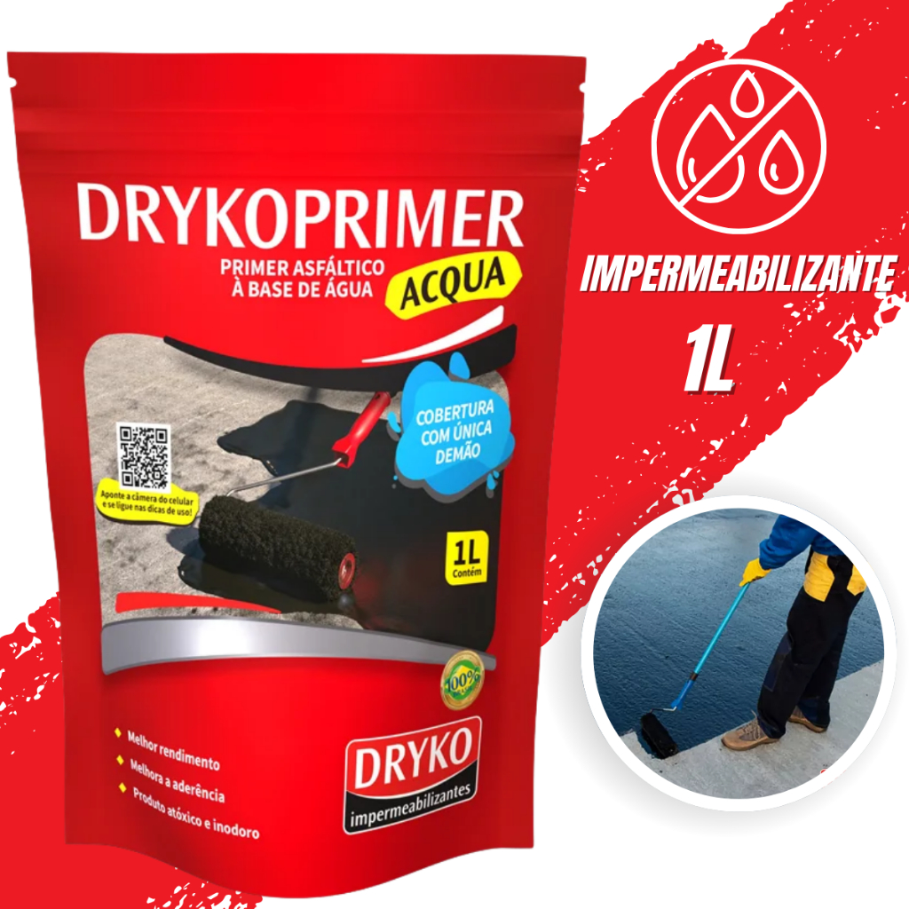 DrykoPrimer Impermeabilizante 1L Asfáltico Para Mantas Acqua Alto Rendimento Fitas Adesivas