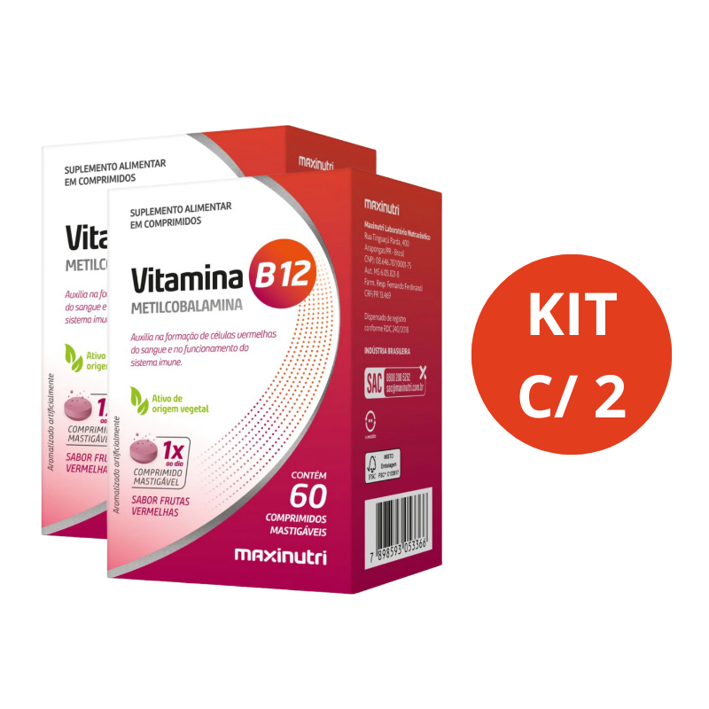 KIT C/2 Vitamina B12 Metilcobalamina - 60 Comprimidos Mastigáveis Maxinutri - B12