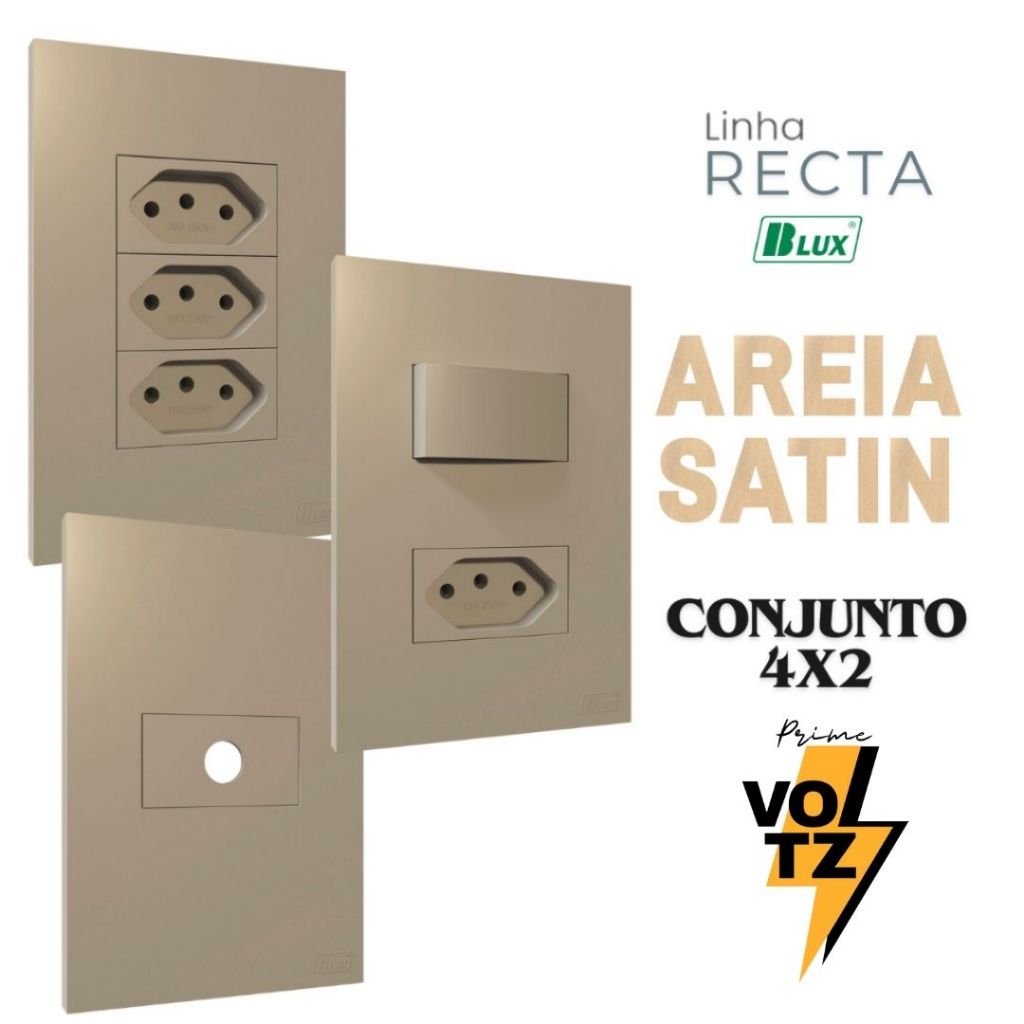 Conjunto Tecla Areia 4x2  Tomada 10a 20a Interruptor Duplo Simples Paralelo Recta Areia Satin Fosco BLUX em Oferta na Shopee