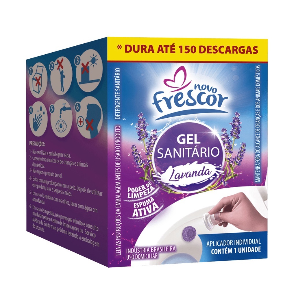 Gel Sanitário desodorizador Adesivo Novo Frescor Lavanda Aplicador com Refil 7g