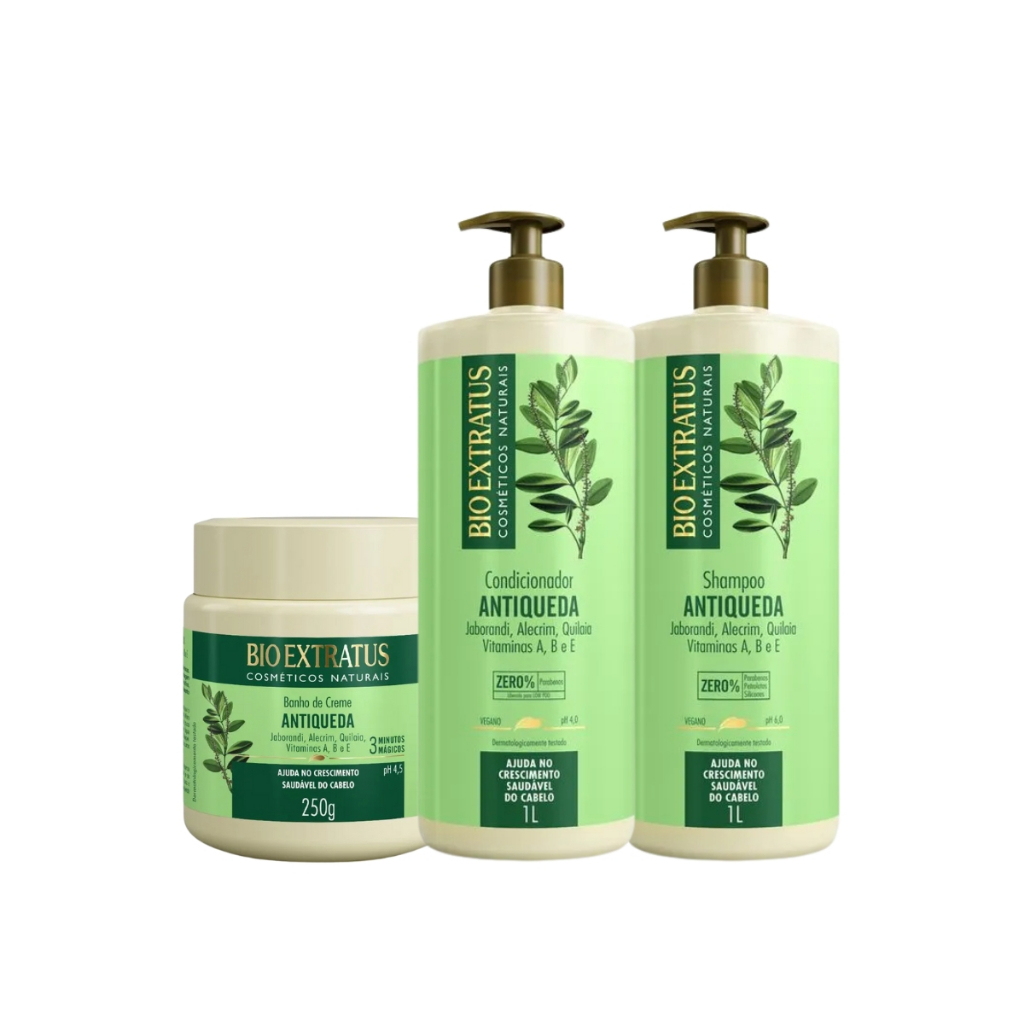 Kit Bio Extratus Antiqueda Jaborandi (Shampoo e Condicionador 1L + Banho de Creme 250g)