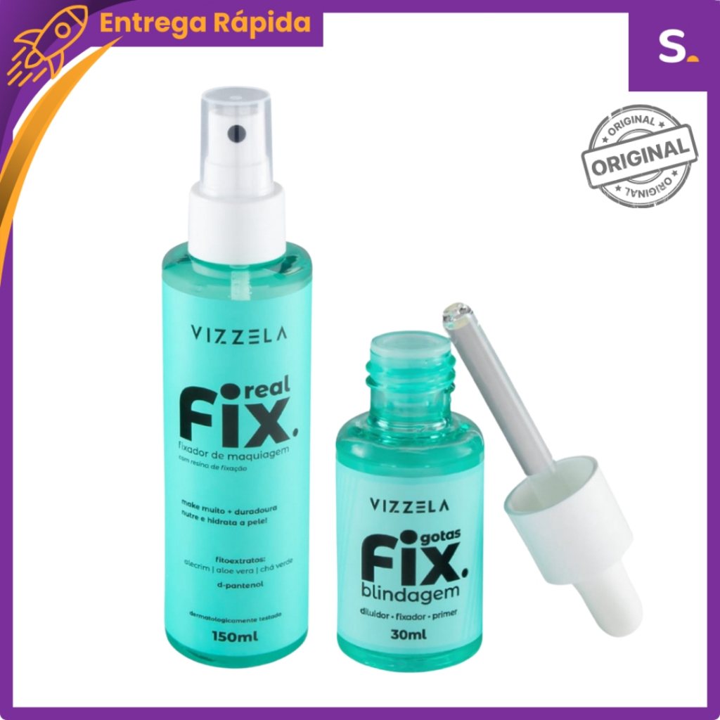 Kit Fixação de Maquiagem – Real Fix + Gotas Fix para Blindagem, Fixação e Durabilidade - Vizzela em Oferta na Shopee