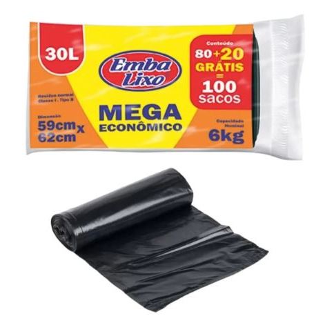 Saco para Lixo 30l Embalixo 80 Unidades + Grátis 20 Unidades Mega Econômico em Oferta na Shopee