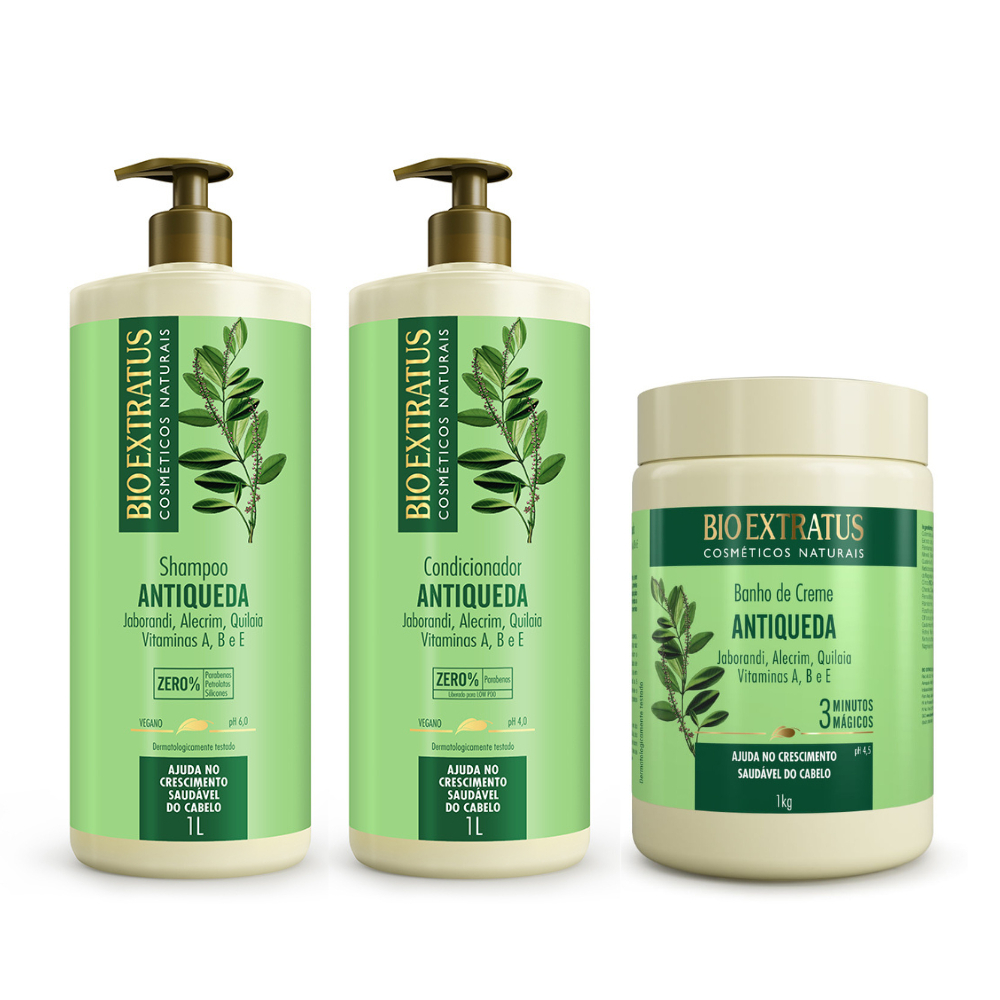 Kit Jaborandi Shampoo Condicionador Banho de Creme Jaborandi Bio Extratus 1L Antiqueda