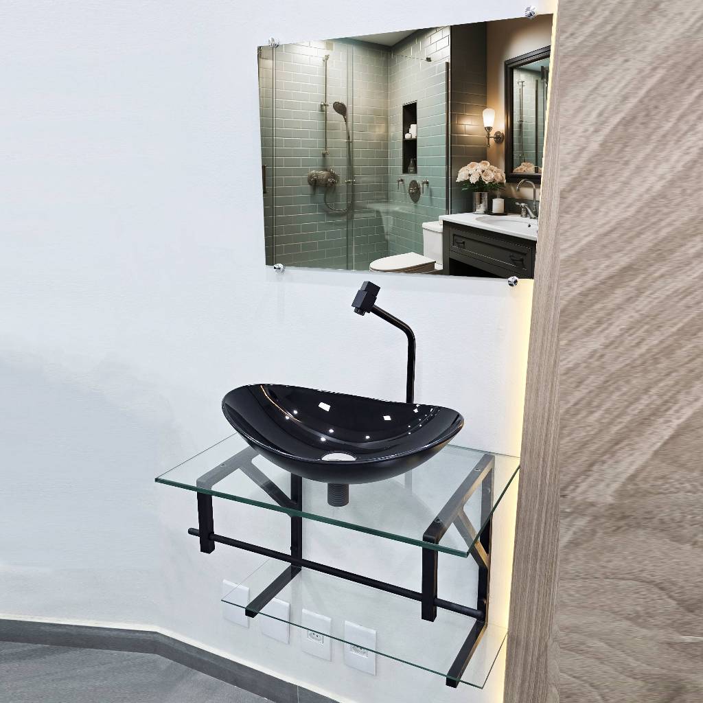 Gabinete De Vidro Para Banheiro Lavabo 60x40cm 70x45cm 80x45cm Cuba Oval PPQ Cores